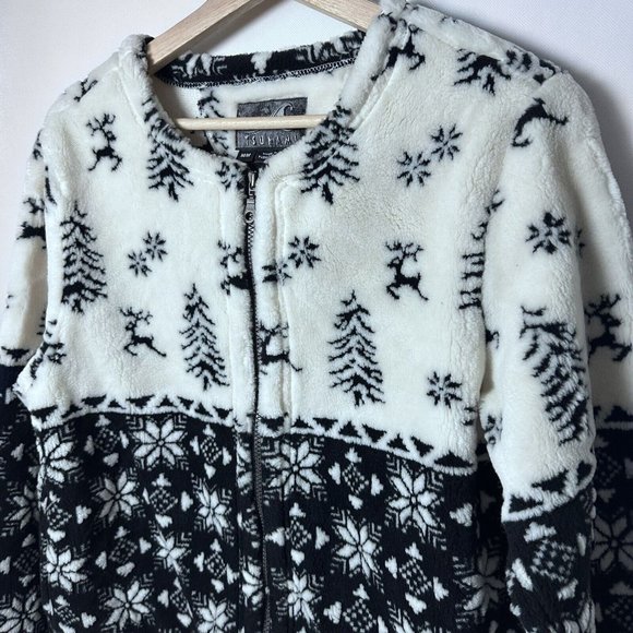 Tsunami Jacket Womens Medium Fleece Faux Fur Deer Christmas Trees Outdoo… - Picture 2 of 8